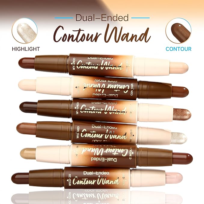 MAEPEOR Contour Highlighter Stick 2 in 1 Smooth Natural Glow Cream Bronzer and Highlighter Stick Long Lasting Non-greasy and Non-drying Brightening Pen (05 Universal)