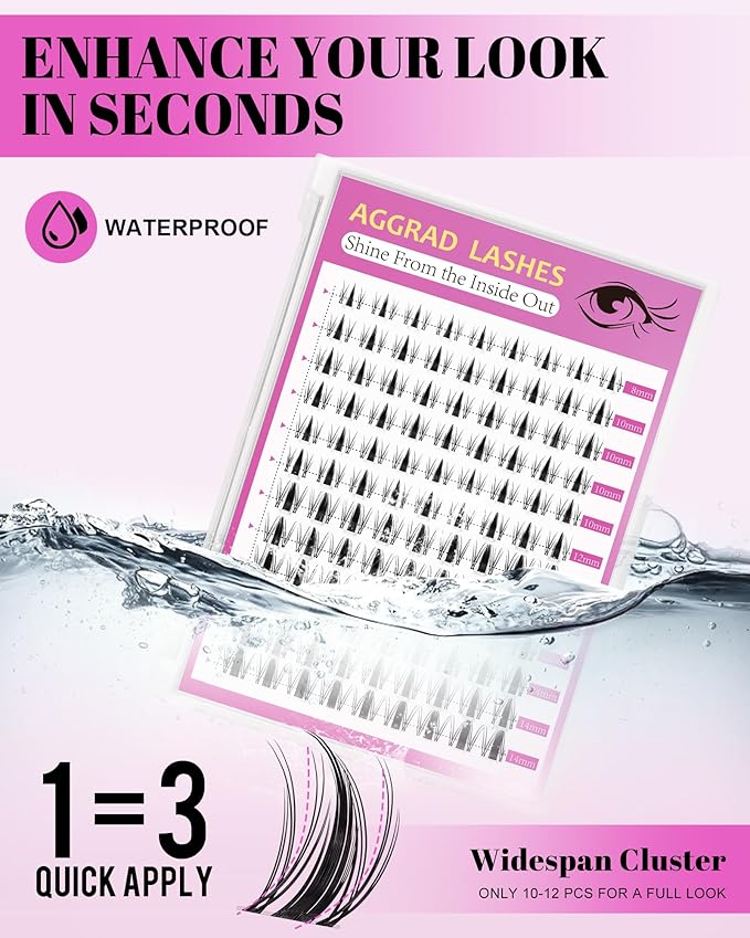 Fairy Lash Clusters Kit 8-14mm Manga Individual Lashes C Curl Wispy Eyelash Clusters WideSpan Eyelash Extension Kit with Lash Bond and Seal Wet-Look Spiky Cluster Lashes with Lash Bond and Seal