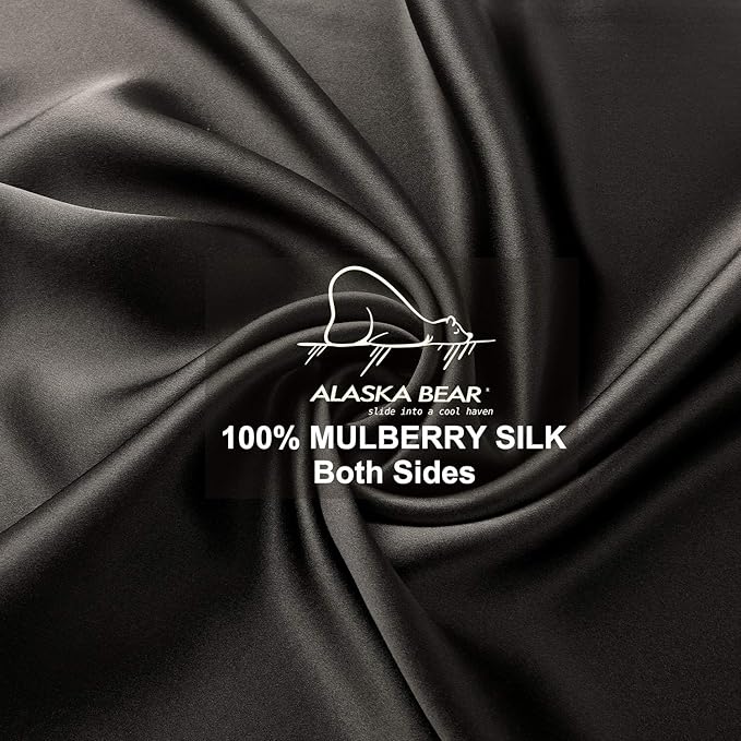 ALASKA BEAR Silk Pillowcase for Hair Care Gentle Mulberry Silk Anti Face Skin Wrinkle Pillow Slip Cover Standard Size with Concealed Zipper (1pc, Charcoal)