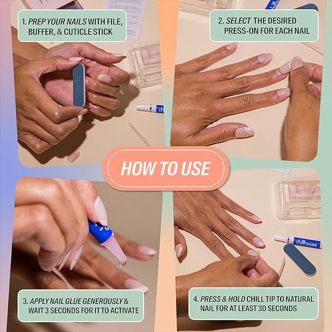 Chillhouse - Chill Tips, Press on Nails Kit - Tipsy Tinsel (Oval) - 30 Nail Shapes & Sizes - Up to 2 Weeks of Wear - Customizable Fit - Reusable - Latina Founded & Women Owned - Beauty & Self Care