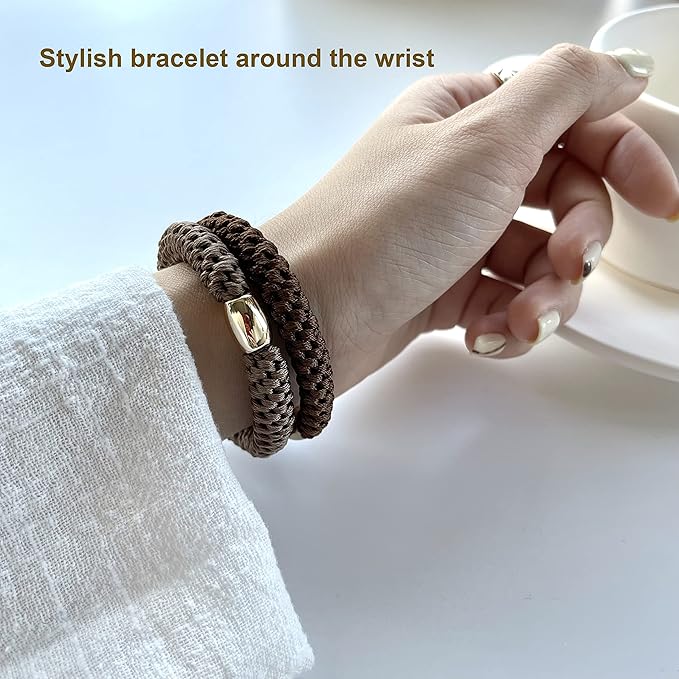 Tanha 15Pcs Hair Ties for Women, Hair Elastics for Thick Hair, Strong Stretchy Ponytail Holders, No Slip No Damage No Crease Hair Bands-Brown