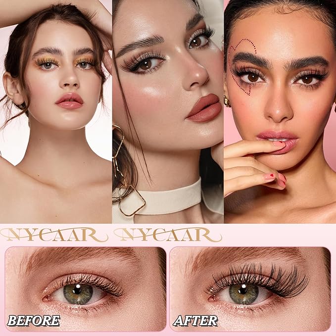 NYCAAR Lash Clusters Kit Wispy Natural Lash Extension Kit D Curl 144Pcs Fluffy Individual Lashes 8-18mm Anime Eyelash Extension Kit with Bond and Seal,Remover,Applicators DIY Lashes Kit at Home(NY03)