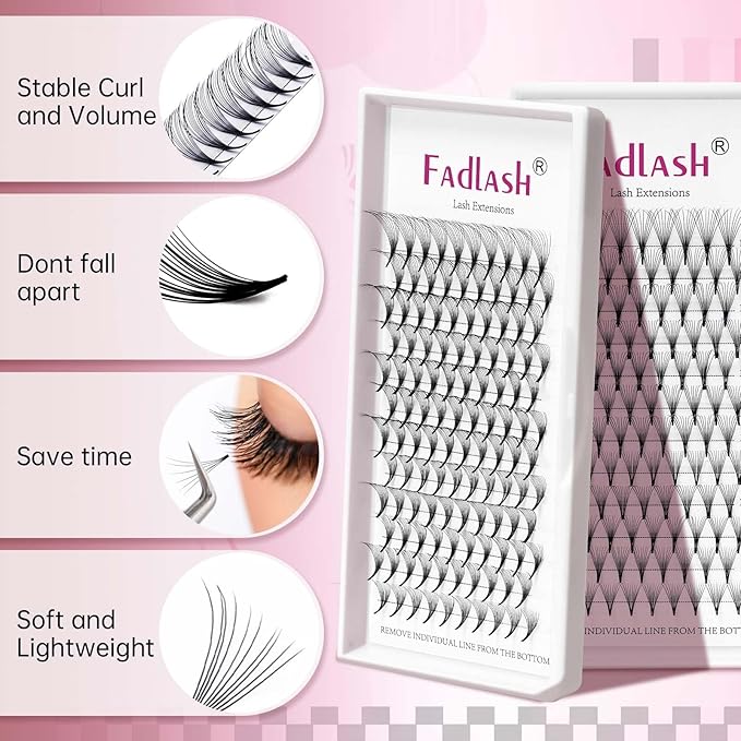 FADLASH Premade Fans Pointed Base 10D Premade Volume Eyelash Extensions Middle Stem Pre Fanned Lash Extensions Easy Application C/D Curl Eyelash Extension (10D-0.07-D, 12mm)