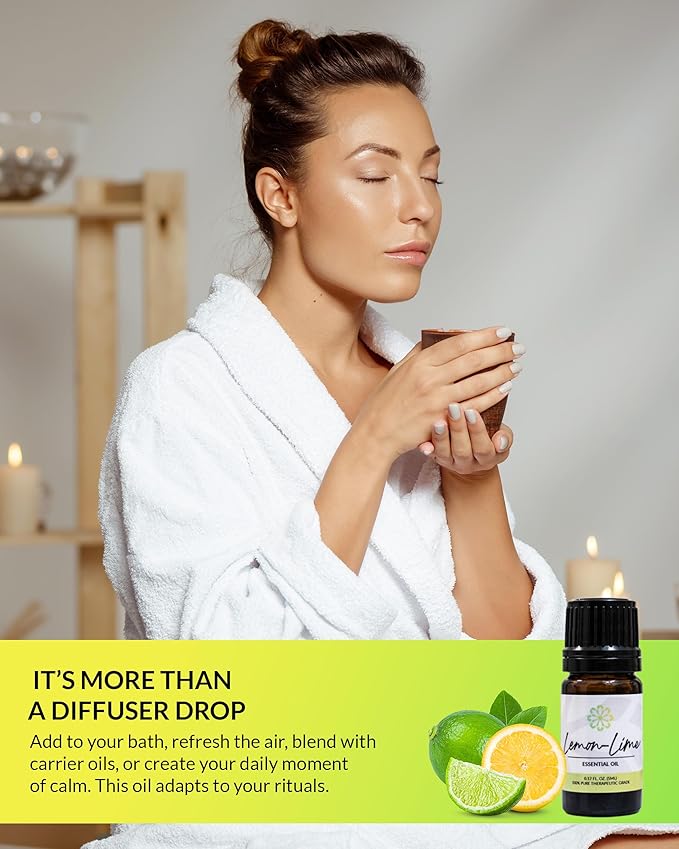 Essence Lemon-Lime Essential Oil – 100% Pure & Therapeutic Grade – Perfect for Aromatherapy, Diffusers & Recharging Essence Nasal Diffuser Rings – Natural Stress & Mood Support (5mL)