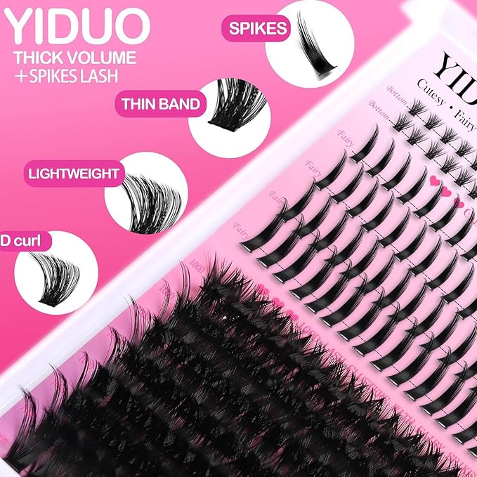 YIDUO Lashes Clusters with Spikes Bottom 280Pcs Volume Manga Wispy Cluster False Eyelashes Natural D Curl Individual 100D 12-20mm Anime False Mink Lashes Extensions Pack