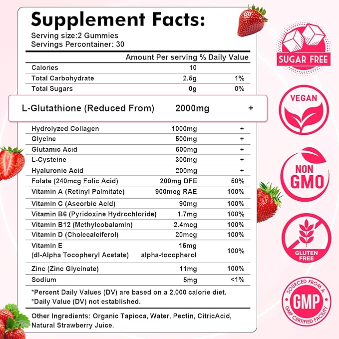 Sijigood Glutathione Collagen Gummies, Skin Brightening & Anti-Aging, Supports Hair, Skin & Nail Health, Glutathione Supplement for Women, Strawberry Flavor, 60 Count