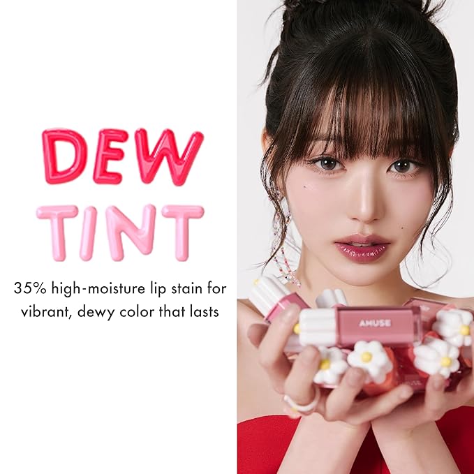 Amuse SEOUL Daisy Flower Dew Tint 02 BREEZE | 35% High-moisture Water Tint, Long-lasting, Vitamin E Acetate, Moisturizing, No Peel Off, Lip Treatment, Non Sticky, Korean Lip Tint for Dry Lips