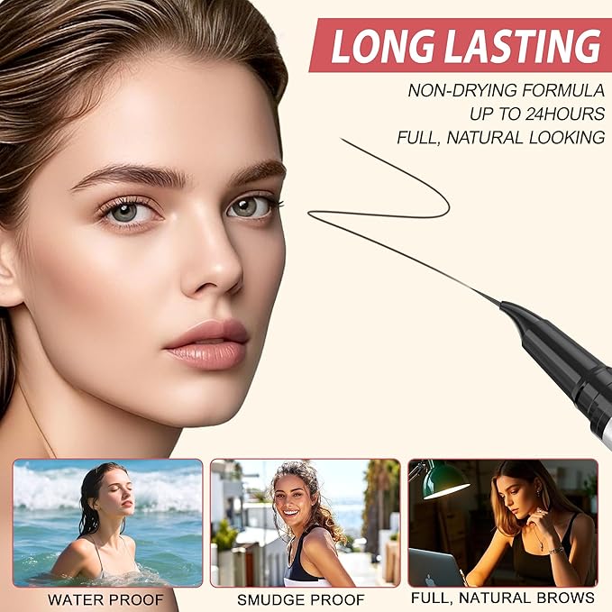 LAVONE Hair-Like Eyebrow Pen Makeup kit, Eyebrow Pencils for Women with Waterproof Microblading Eyebrow Pencil, Eyebrow Pomade, Eyeliner and Eyebrow Brush, Create Full, Natural Brows, Dark Coffee