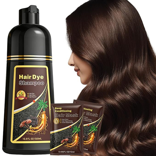 Hair Dye Shampoo 3 in 1 for Women Men, 100% Gray Coverage Root-to-Tip Coloring & Care, Long-Lasting Hair Color Shampoo with Natural Extracts, Easy Home Use for All Hair Types 16.9 fl oz (Dark Brown)