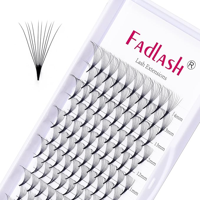 FADLASH Premade Fans Pointed Base 10D Premade Volume Eyelash Extensions Middle Stem Pre Fanned Lash Extensions Easy Application C/D Curl Eyelash Extension (10D-0.05-C, Mix 8-14mm)