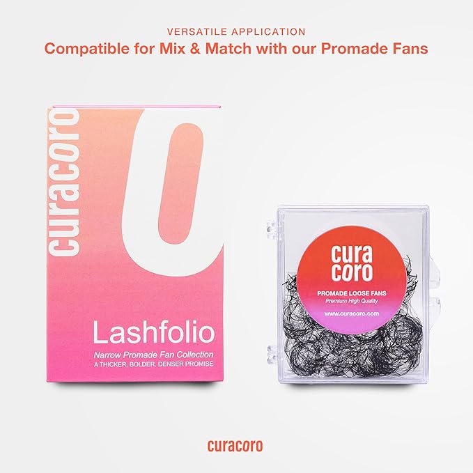 Curacoro LashFolio Narrow Wispy Fans, Handmade Volume Eyelashes, 5D To 10D, C CC D Curl, 0.03~0.07 mm, 8-13mm Mix Length, Professional Long-Lasting Promade Lash Fans (7D-0.05 CC 8mm-13mm)