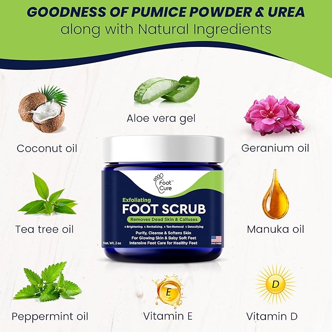 Exfoliating Foot Scrub with Pumice Stone powder - Gentle Moisturizing Foot Scrub for Dry Skin - Cracked Heel Repair for Smooth, Soft Feet - Pedicure Foot Spa 2 Pack