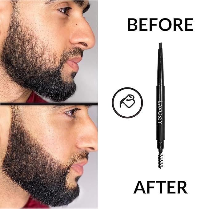 LAVOSSY Beard Pencil - Light Brown Pack of 3 - Long Lasting and Easy to Use Pen with Blending Brush for Sleek, Natural, Water/Sweat Proof Results