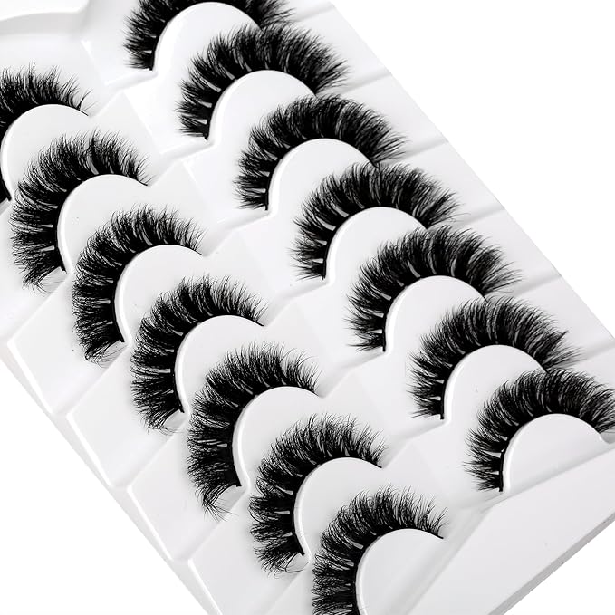 Pooplunch False Eyelashes Natural Volume Cat Eye Cluster Extensions Look Wispy Short Flared Fake Eyelash Faux Mink Lashes Strips 7 Pairs Pack
