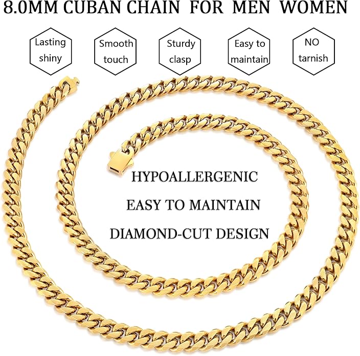Fiusem 3.5mm Cuban Link Chains for Men, Silver Tone/Black/14K Gold Plated Stainless Steel Necklace Chain, Mens Necklace 16, 18, 20, 22, 24, 26, 28 Inch