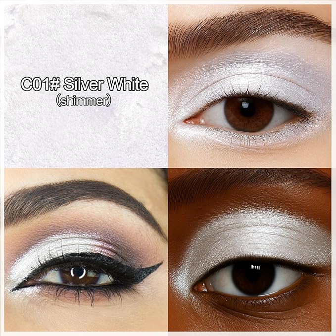 Erinde Waterproof Cream Eyeshadow Stick, Silver White Shimmer Eye Shadow Sticks, Cream to Powder Eyeshadow Crayon, Buildable & Blendable Long-Lasting Eye Shadow Stick, Vegan & Cruelty-Free, C01