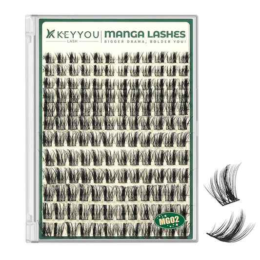 KEYYOU LASH Manga Lash Clusters 8-18mm Fairy Eyelash Clusters Natural DIY Lash Extension Wispy with Soft Thin Band(MG02)