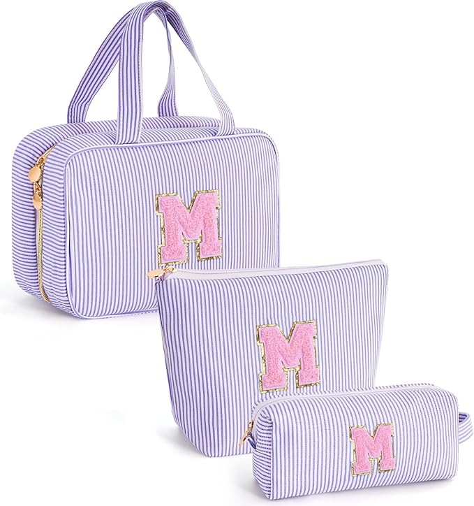 Christmas Gifts for Grandkids Stocking Stuffers for Teen Girls Mom Gifts Initial Toiletry Makeup Bag Birthday Gift Travel Cosmetic Bags Travel Essentials - Lavender M