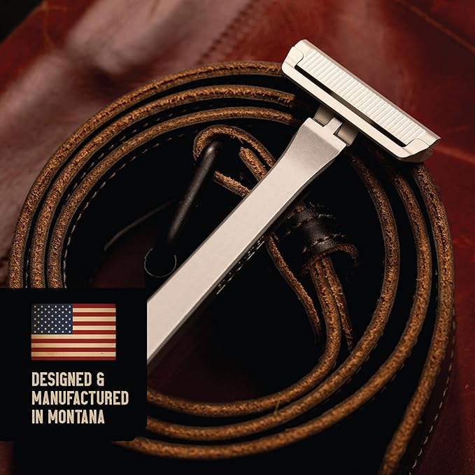 Proof Benchmark Single Blade Razor CNC Machined Aluminum Metal - Made in USA - Pivoting Head for a Smooth & Comfortable Shave - Easy Blade Replacement - Durable Design with Grooved Cap & Leather Case