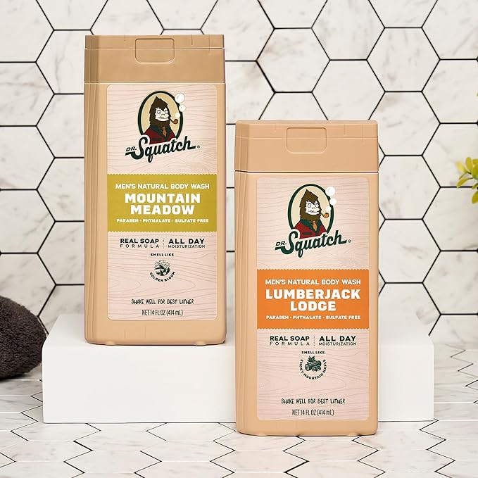 Dr. Squatch Natural Body Wash for Men - Non-Exfoliating - Mountain Meadow + Lumberjack Lodge (14 oz, 2 Pack)