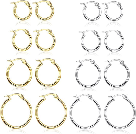 LOYALLOOK Gold Hoop Earrings Set Stainless Steel Rounded Small Hoop Earrings Set for Women Cute Huggie Earrings Nickel Free 10/12/15/20MM