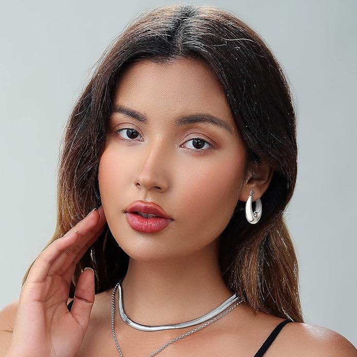 HILXURY Gold Chunky Hoop Earrings Set for Women, 14K Gold Plated Twisted Huggie Hoop Earring Hypoallergenic, Thick Open Hoops Set Lightweight