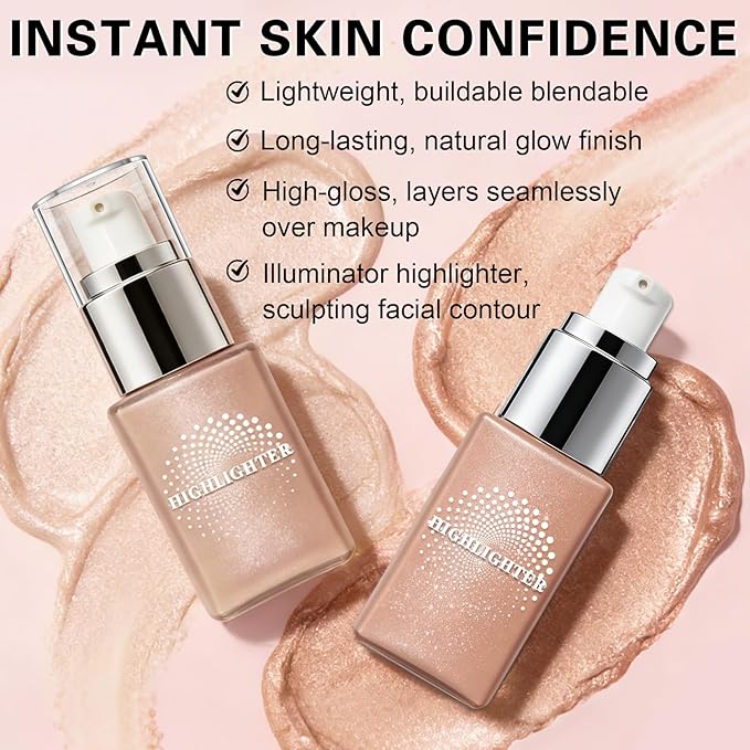 Liquid Highlighter Makeup, Cream Glassy Highlighter for Face Natural Glow Finish Illuminator Buildable Long Lasting Illuminating Glow Makeup - 01 Light Glow