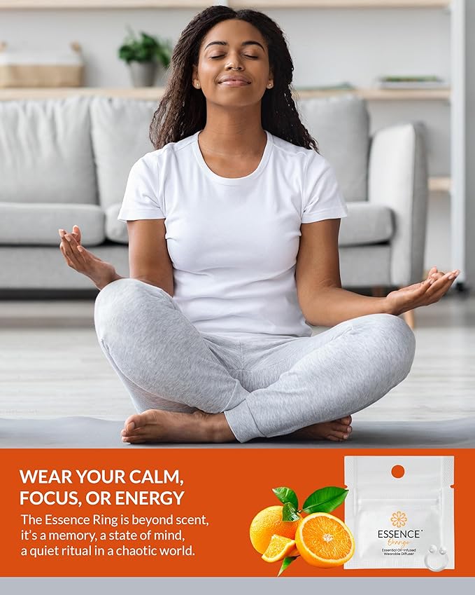 Essence Wearable Aromatherapy Nasal Diffuser – Orange Essential Oil Nose Ring Silicone Inhaler for Stress & Mood Support - Made in USA & Travel-Friendly