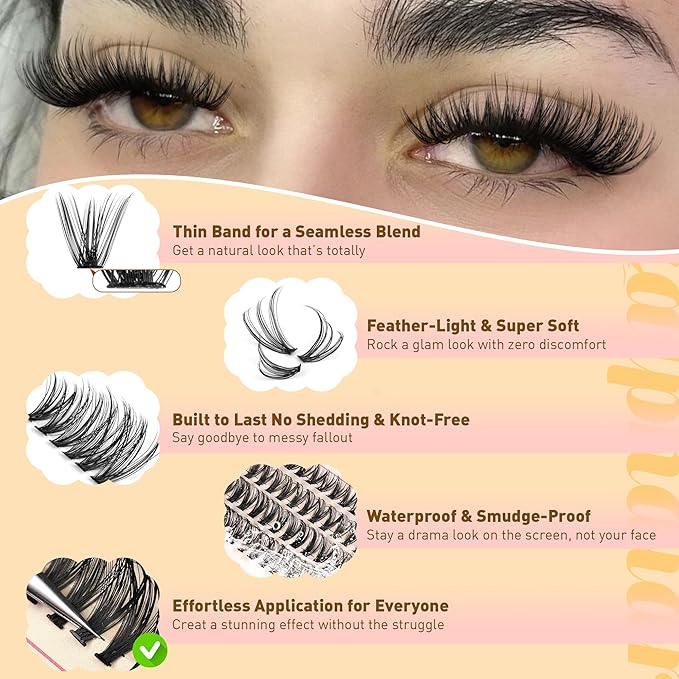 calphdiar Wispy Lash Clusters 30D+40D+50D+60D Individual Lashes 480PCS Eyelash Clusters Natural Volume Lashes Clusters D-curly Cluster Eyelash Extensions 8-18MM DIY Lash Extension at Home
