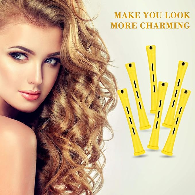 48 Pieces Hair Perm Rods Short Cold Wave Rods Plastic Perming Irons Hair Curling Rollers Curlers with Steel Pintail Comb Rat Tail Comb for Hairdressing Styling Supplies(0.28 Inch,Yellow and Orange)