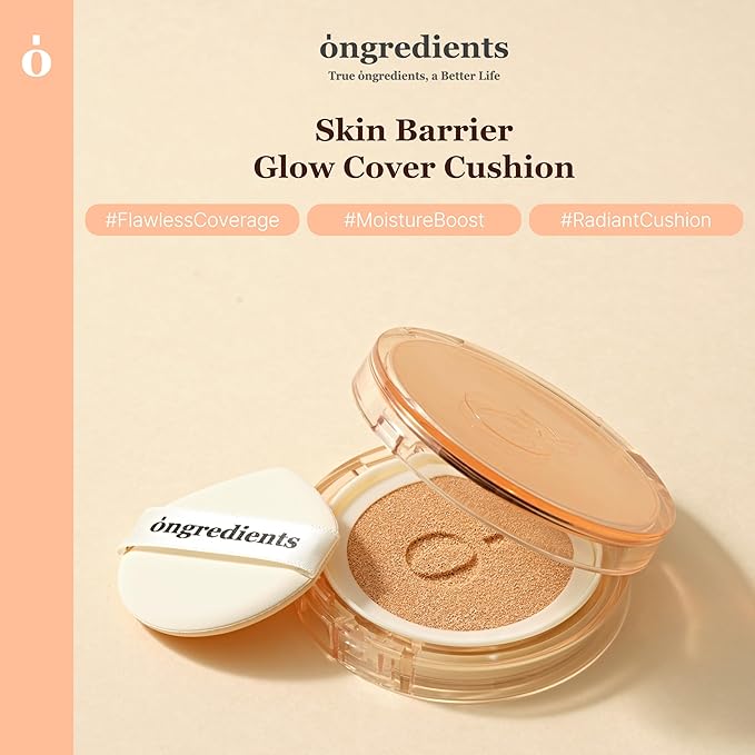 Skin Barrier Glow Cover Cushion, All-day Coverage, Glow Finish, Lightweight, Skincare-Like Texture, Non-cakey Makeup, Korean Cushion Foundation (#31N Sand, 0.15 oz)