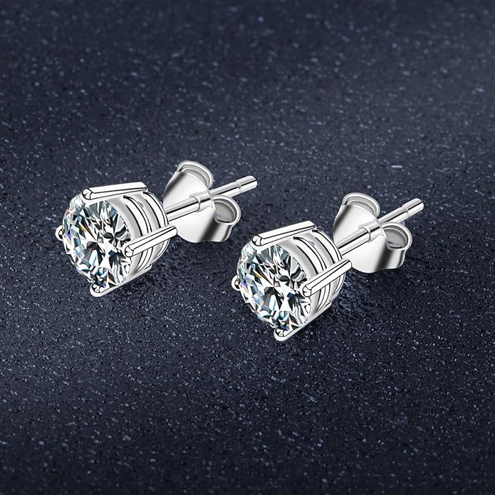 Tunzug Moissanite Stud Earrings DF Color Brilliant Round Cut Lab-Made Moissanite Earrings 18K Gold Plated 925 Sterling Silver Friction Base Stud Earrings for Men Women
