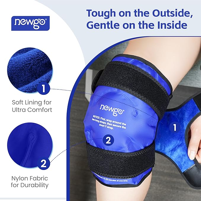 NEWGO Ice Pack for Knee Injuries Reusable, Knee Ice Pack Wrap Around Entire Knees for Replacement Surgery Recovery, Gel Cold Pack Wrap for Meniscus Tear, ACL, Swelling Pain Relief - Blue