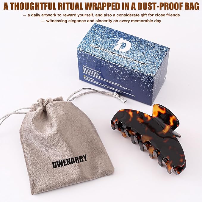 Big Hair Claw Clips for Thick Hair, Tortoise Shell Nonslip Large Black Hair Clips, Celluloid Butterfly Jaw Clips, Strong Hold for Women
