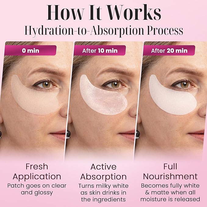Triple Hyaluronic Acid Breathable Under Eye Patches with Pomegranate Extract, Hydrating Eye Masks for Puffiness, Dark Circles, Wrinkles & Fine Lines, Jet Lag Patches, Parches Para Ojeras,12Pairs