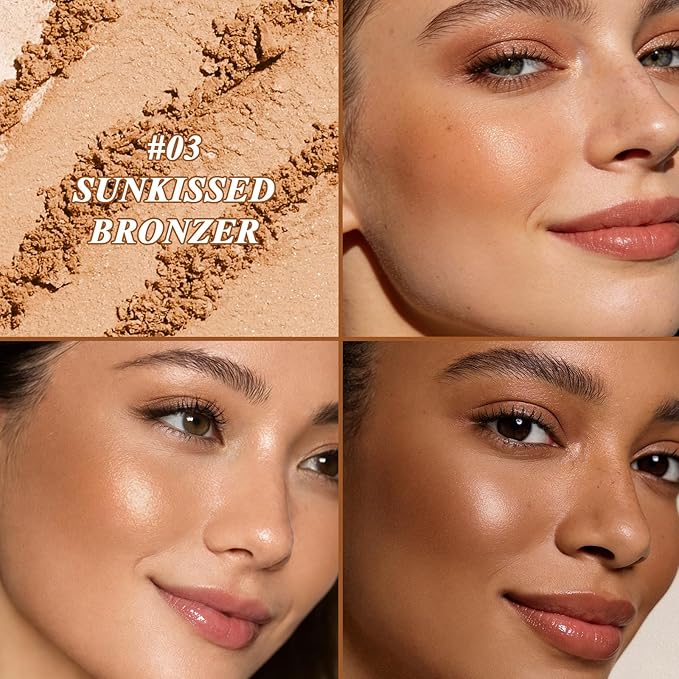 UCANBE Baked Luminous Bronzer Skin Enhancer, Buildable Powder Bronzer, 2-in-1 Highlight and Contour, Ultra-Fine Smooth Formula, Long-Lasting Natural Sunkissed Glow - 03 Rich Cocoa (Deep Bronze)