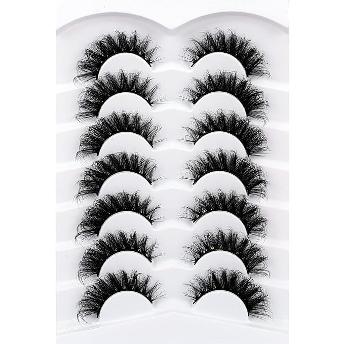 Pooplunch False Eyelashes Cat Eye Lashes Russian DD Curly Extension Volume Foxy Eye Lifting Look Wispy Soft Faux Mink Fake Eyelash Strips 7 Pairs Pack