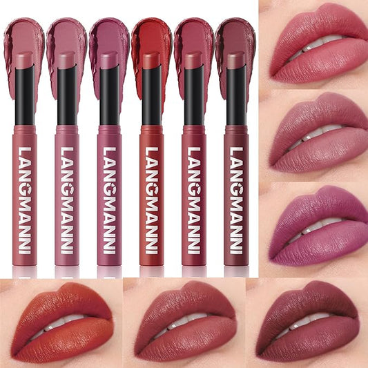 Jolilab 6Pcs Velvet Matte Lipstick Nude Matte Soft Dark Color Stick High Pigmented Long-Lasting Waterproof Lip Stick Lip Balm Beauty Cosmetics Gift for Women(07#-12#)