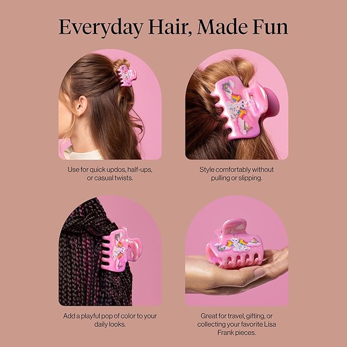 Lisa Frank x Kitsch Medium Cloud Hair Clip for Women - Lightweight & Sturdy Claw Clip with Rounded Edges for Comfortable Hold, Ideal for Half-Up Hairstyles & Low Buns - Angel Kitty