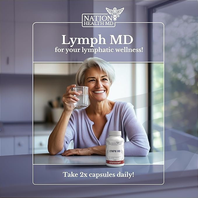 NATION HEALTH MD Lymph MD - Lymphatic Drainage Supplement - with Bromelain, Echinacea, Burdock Root, Dandelion, Rutin, Kelp & More - Lymph System Support for Women & Men - 120 Capsules