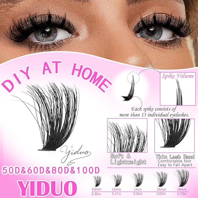 YIDUO Lashes Clusters Kit Bottom Lashes Clusters with Spikes Wispy Manga Volume Thick Individual Lash D Curly Cluster Eyelash 600pcs Cluster Eyelash Extensions with Lash Bond and Seal Tweezers Remover