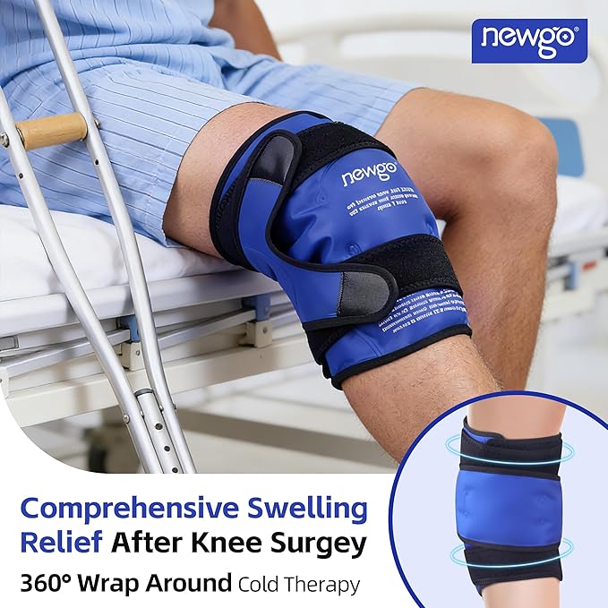 NEWGO Ice Pack for Knee Injuries Reusable, Knee Ice Pack Wrap Around Entire Knees for Replacement Surgery Recovery, Gel Cold Pack Wrap for Meniscus Tear, ACL, Swelling Pain Relief - Blue