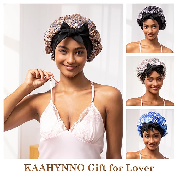 Tie Band Silk Satin Bonnet for Sleeping Hair: Women Sleep Night Wrap Cap for Straight Wavy Curly Coily Kinky Natural Hair Head - Bohemia