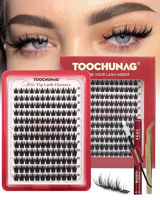 TOOCHUNAG Lash Clusters Kit 12-18mm Manga Eyelash Clusters Kit 144pcs Thick Anime Lashes Clusters Volume Individual Lash Extension Kit Spiky Cluster Eyelashes Extensions with Lash Bond,Seal,Tweezers