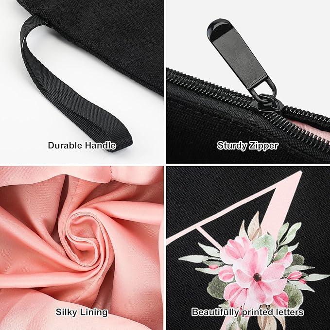Vavabox A-Z Personalized Makeup Bag, Birthday Gifts for Women Mom, Gifts for Best Friend, Bride Bridesmaid Cosmetic bag (I, Black)