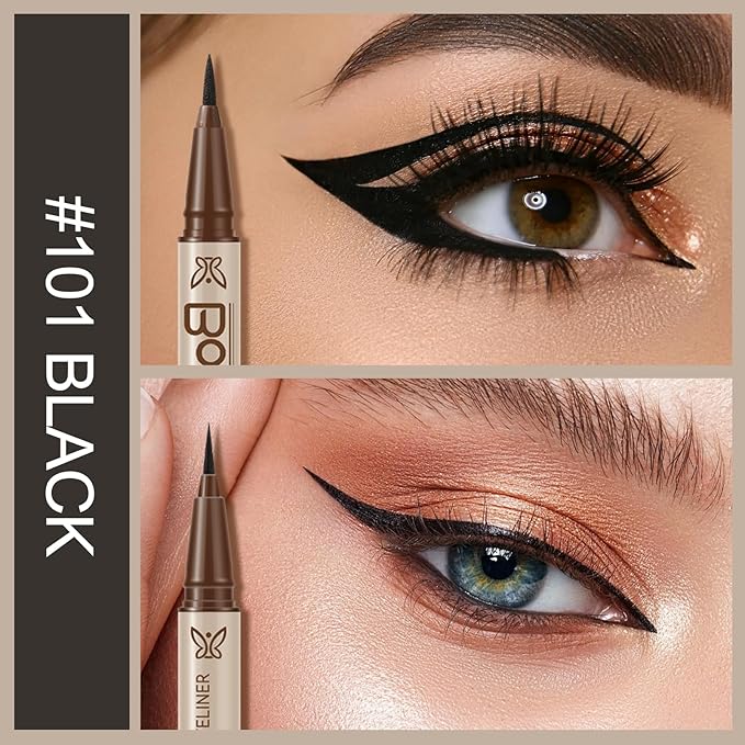 Boobeen 2pcs Liquid Eyeliner，Dual-Ended Eye Liner with Thick Tip and Precise Brush Tip，Waterproof Black Liquid Liner Pen，Matte Finish，All Day Wear，Smudge-proof,Brown