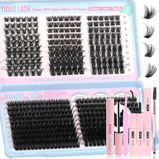 YIDUO 5 Styles Eyelash Clusters Kit 80D 100D Volume D Curl Wispy Individuals lash Extensions Kit, Volume Studio Effect, Fake Eyelashes 500Pcs All-in-1 Pack with Glue |Tweezers |Removers |Brush