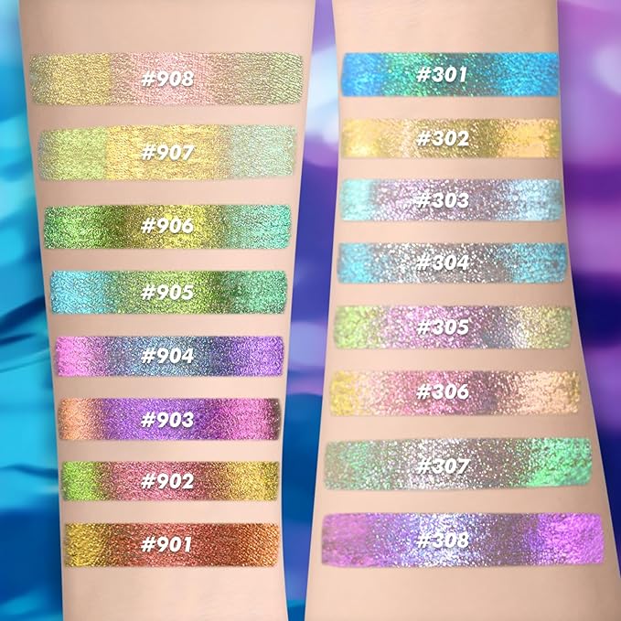 CHARMACY Chameleon Liquid Glitter Eyeliner - Highly Pigmented, Metallic MultiColor Shifting, Waterproof, Ultra-Fine Tip, Longwearing, Smudge-proof (#303)