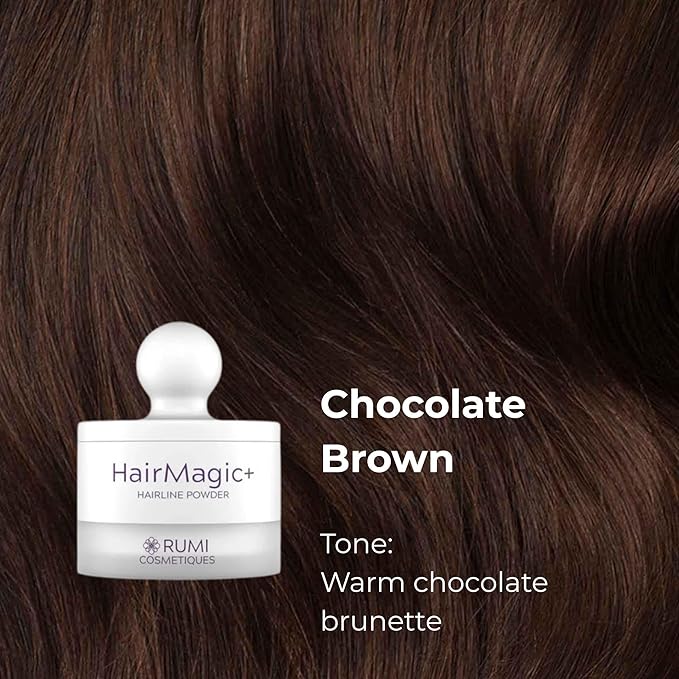 Rumi Cosmetiques HairMagic+ Root Touch Up Powder for Mature Women – Instant Gray Hair Coverage & Hairline Filler – Water-Resistant, Natural Finish, with Argan Oil & Vitamin E (Chocolate Brown)