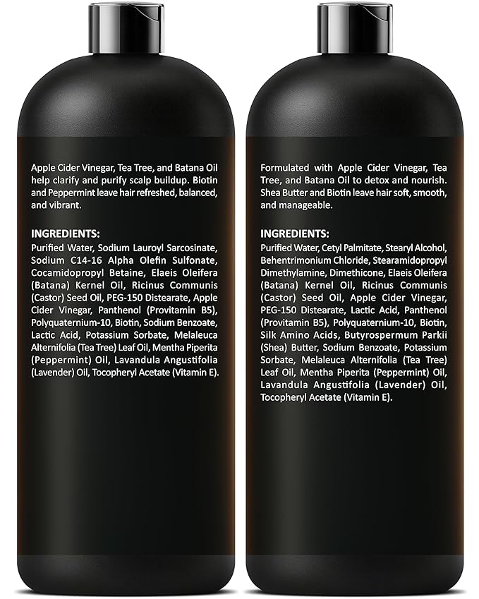 INFINA ESSENTIALS Apple Cider Vinegar Shampoo and Conditioner Set | 16 fl oz Each | with Batana Oil, Biotin & Tea Tree | Clarifying, Detoxifying & Moisturizing Formula | Promotes Hair Growth & Shine